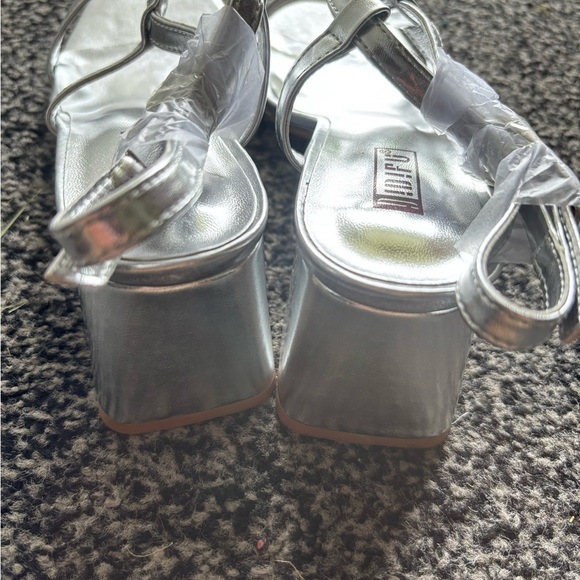 Silver Strappy Block Heel Sandals - Picture 7 of 10